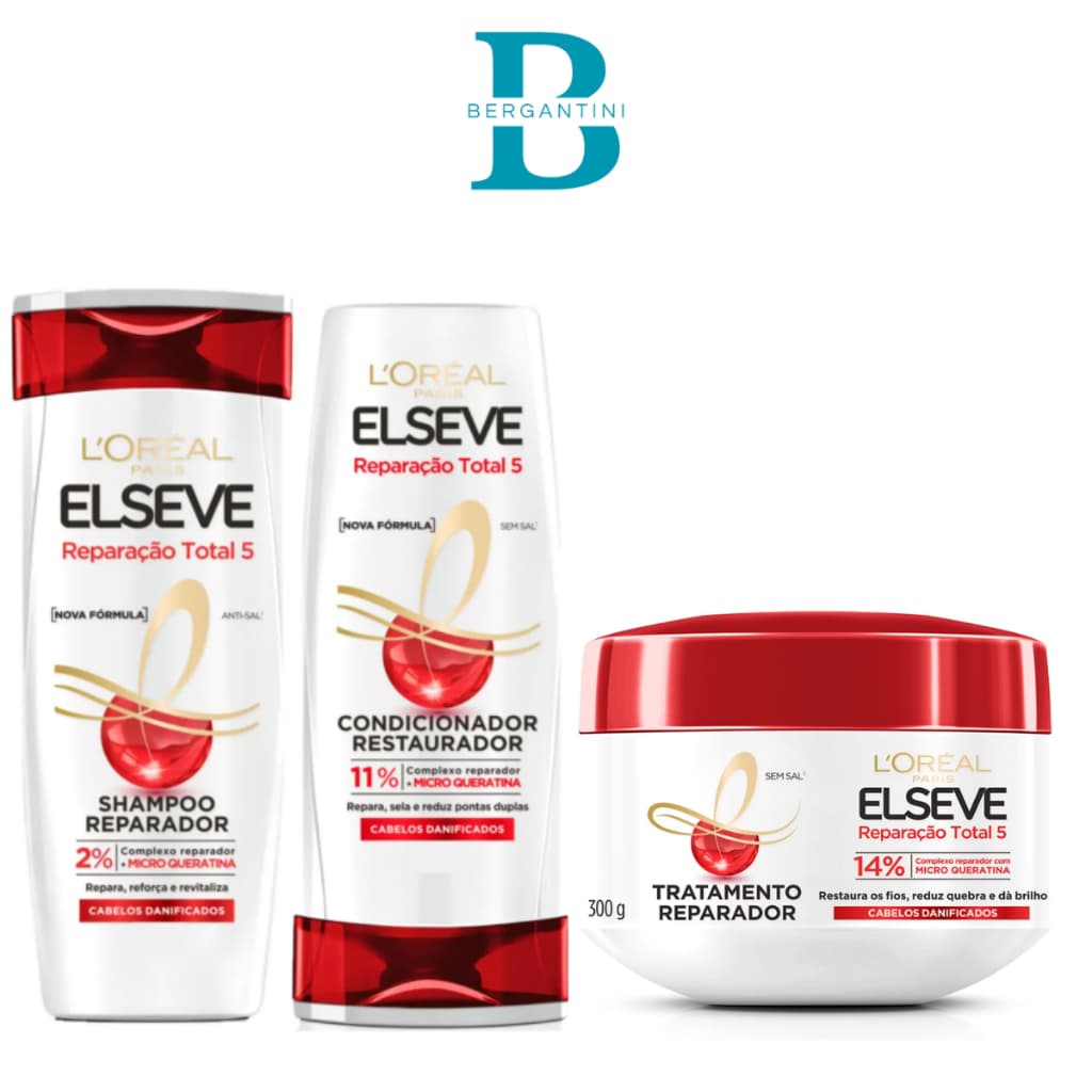 Kit Elseve Reparação Total 5 Shampoo 375ml + Cond 170ml + Máscara de Tratamento 300g
