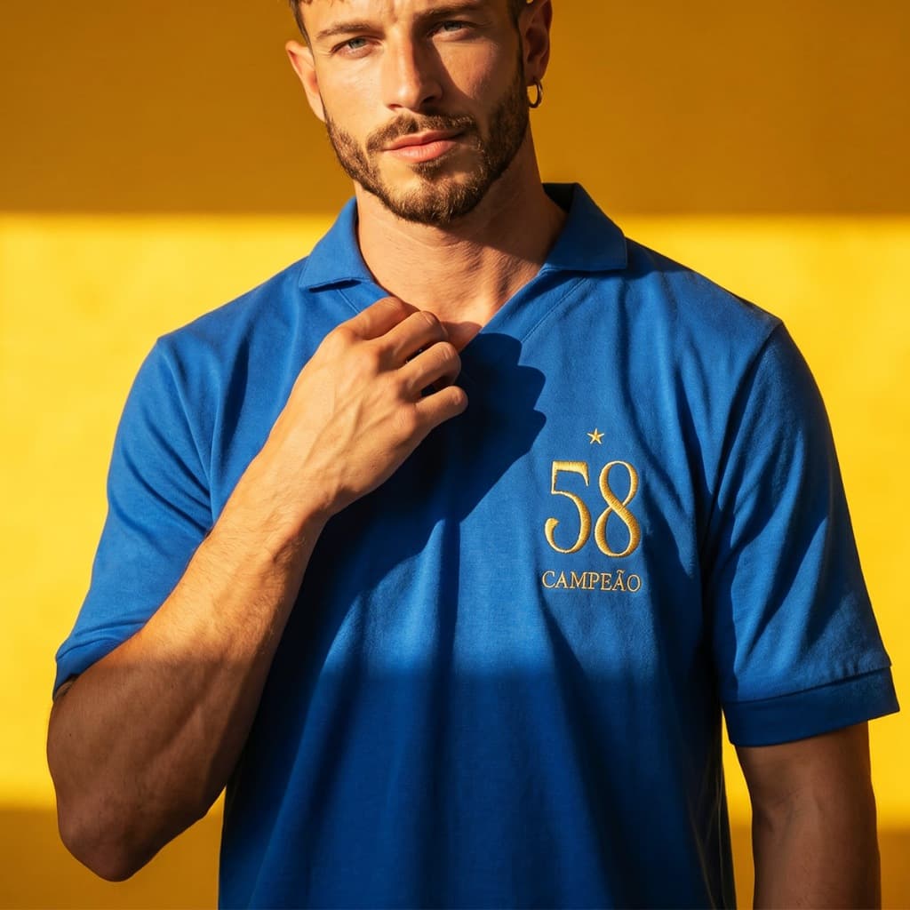 Camisa Brasil Retrô 1958 Azul Masculina Oficial