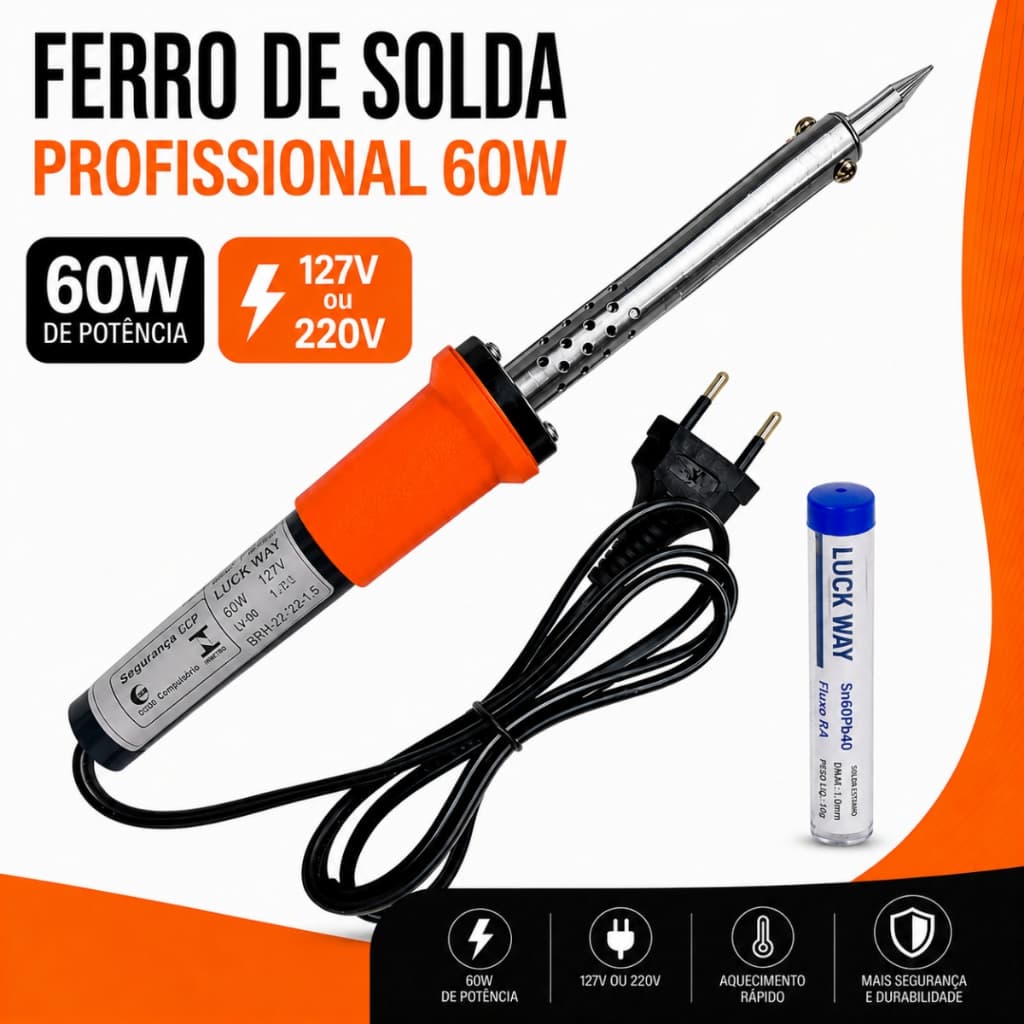 Ferro de Solda 60 Wats 110V ou 220V  Tubo Tubinho Estanho Para Soldar