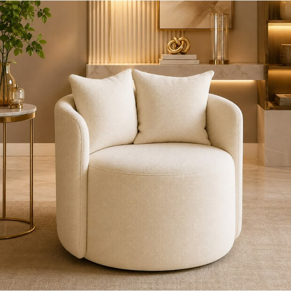 Puff Grécia Redondo em Bouclé com Almofadas – Design Moderno, Confortável e Sofisticado