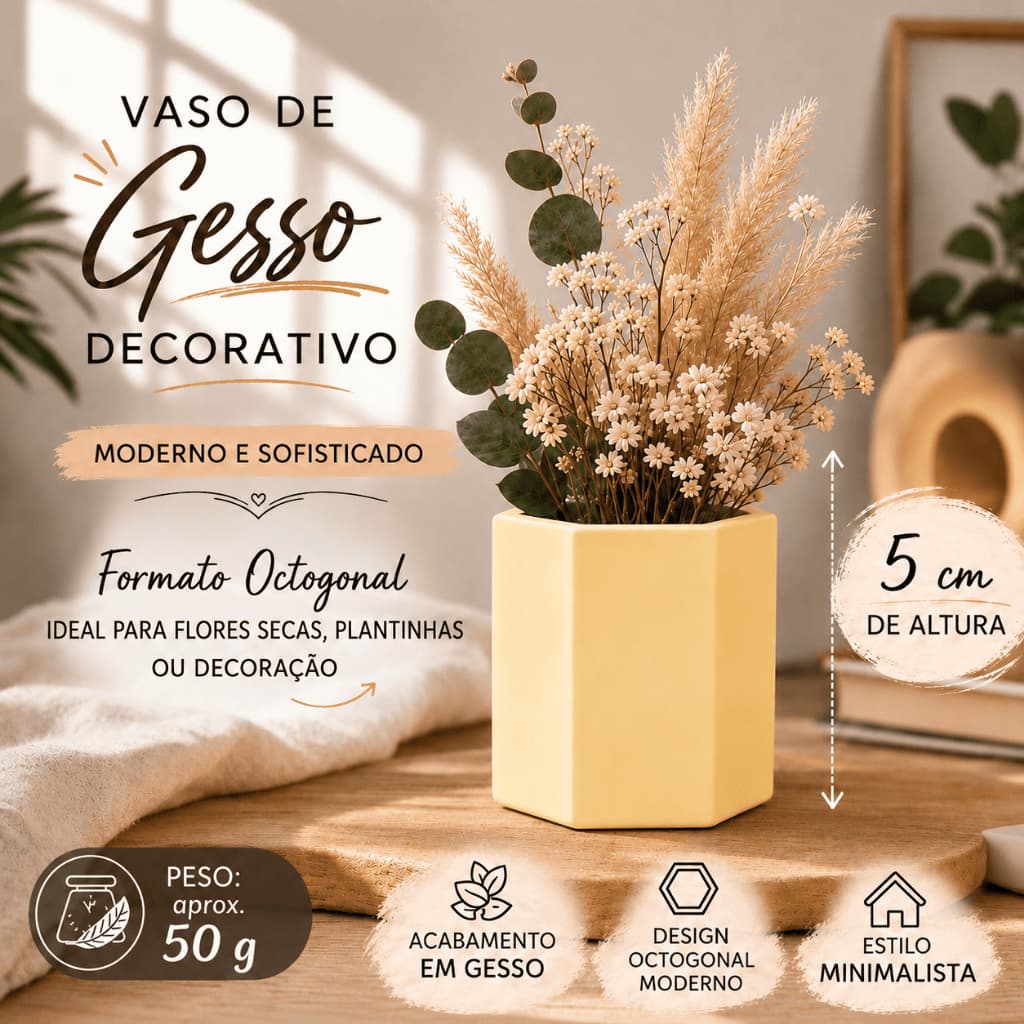 Kit Vasinho de Gesso 5cm Quadrado Octogonal Decorativo Colorido para Casa e Escritório