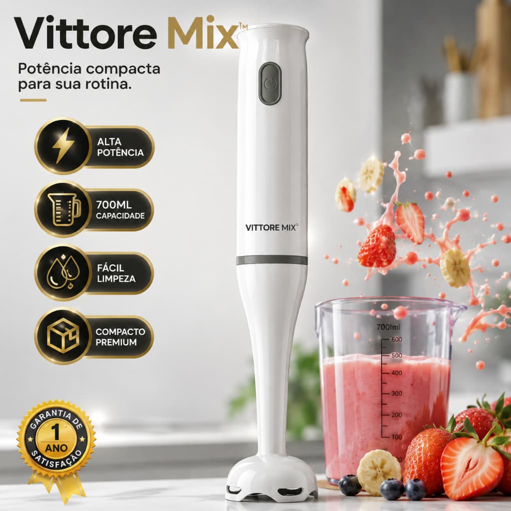 Vittore Mix™ Mixer Elétrico Portátil 700ml Alta Potência 127V Compacto Para Vitaminas Molhos e Shake