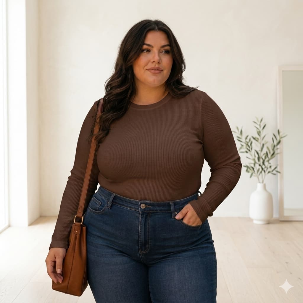 Blusa de Frio Feminina Plus Size  Segunda Pele Ribana Manga Longa Ajuste Perfeito Elegante P004