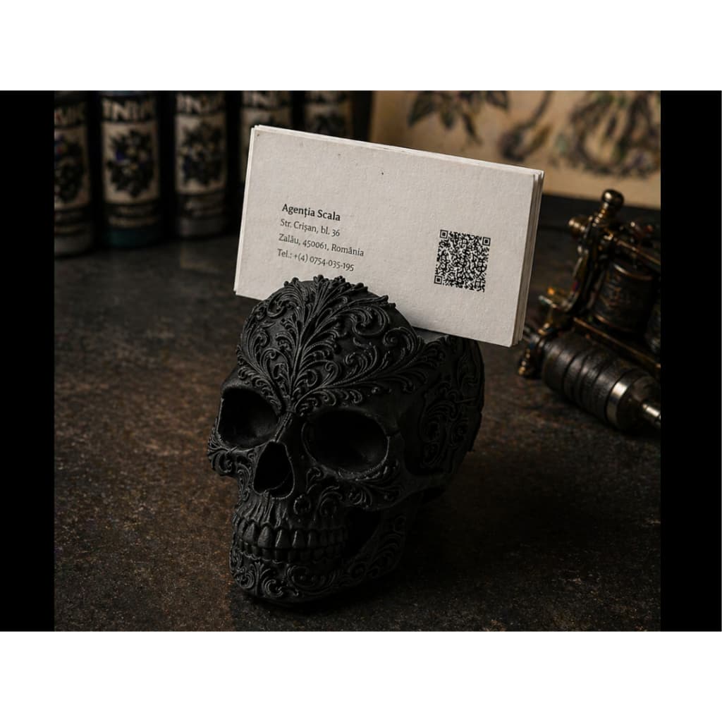 Porta Cartão De Visita Caveira Skull Decorativo Estudio Tattoo Barbearia Premium