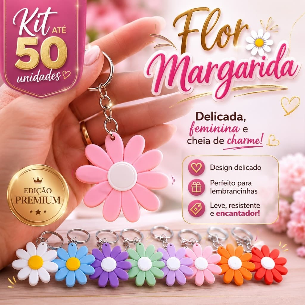 Chaveiro Margarida Florzinha Lembrancinhas Mimos Aniversario Cha de Cozinha Presentes Aniversario Festa