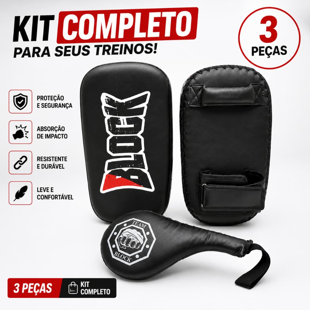 Kit Aparador de Chute + Raquete de Chute Alto Profissional Muay Thai MMA