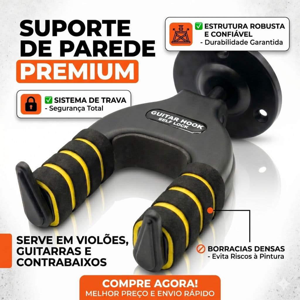 Suporte de parede violão violao guitarra cavaco ukulele emborrachado reforçado linha premium