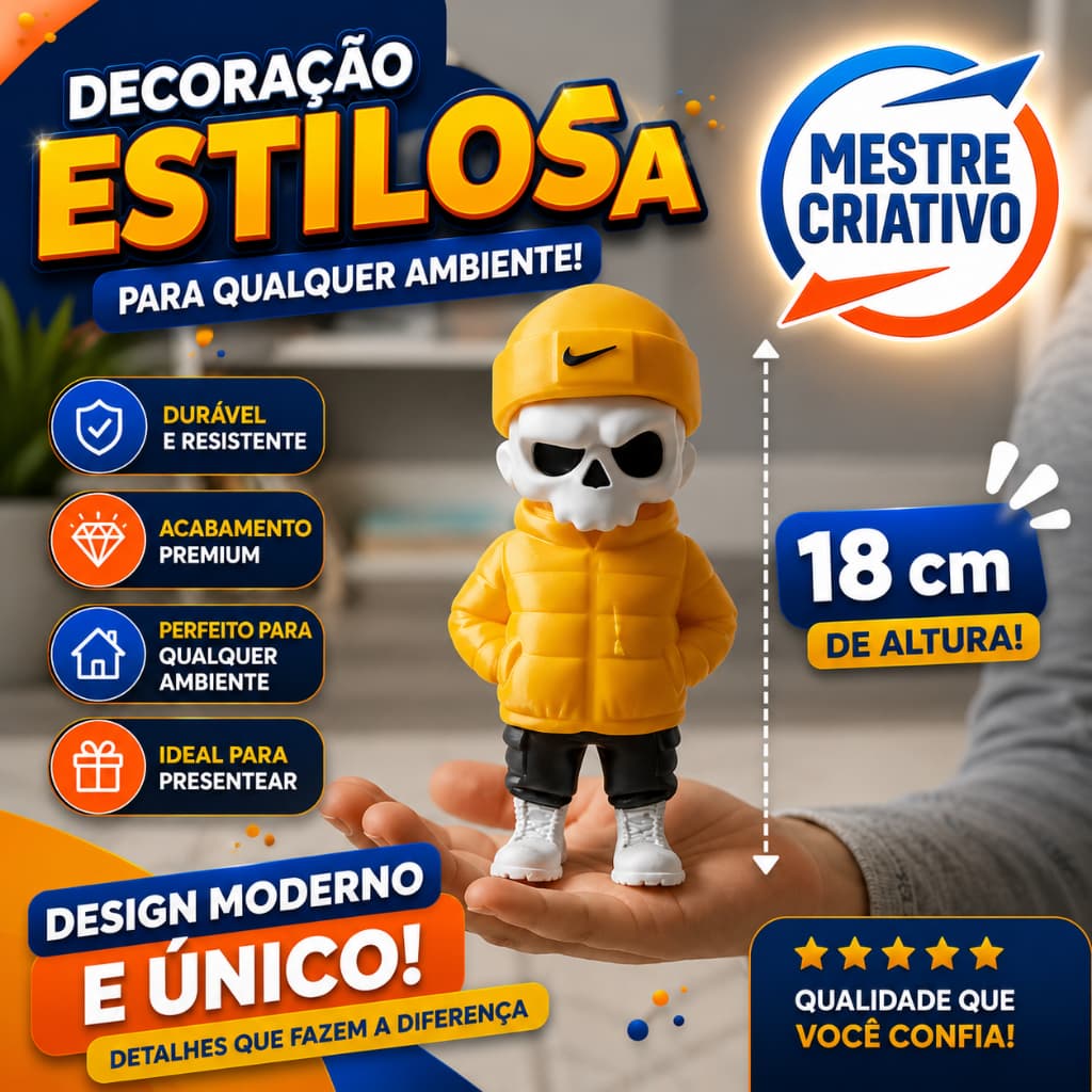 Caveira Inverno Urbano - 18 cm - Decoração Criativa - Presente Colecionavel - Geek - Brinquedo