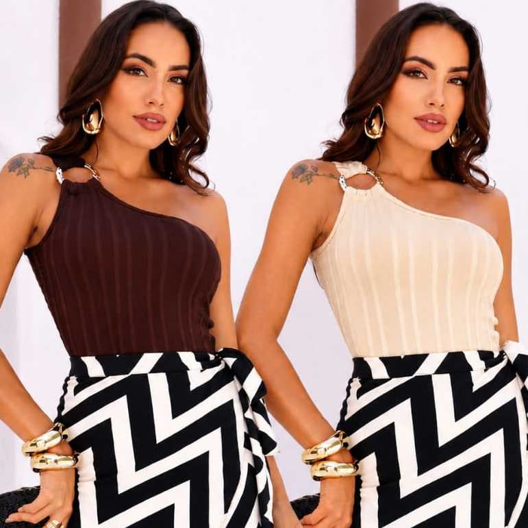 Body Feminino Mula Manga Com Argolha Dourada,Com Bojo Elegante,Confortavel Tecido Ribana Premiun