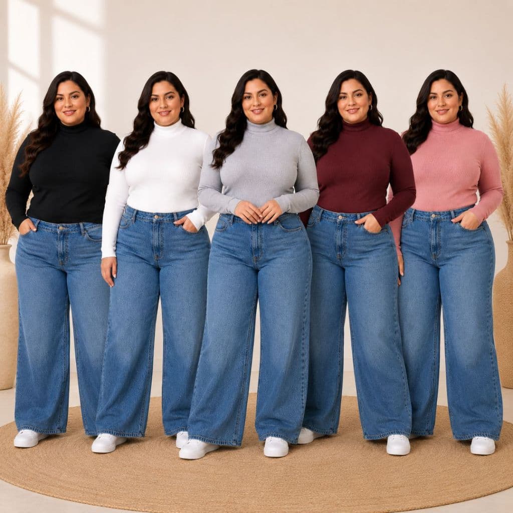 Kit 5 Blusas Cacharrel Plus Size Feminina Gola Alta Segunda Pele Manga Longa Canelada G1 G2 G3