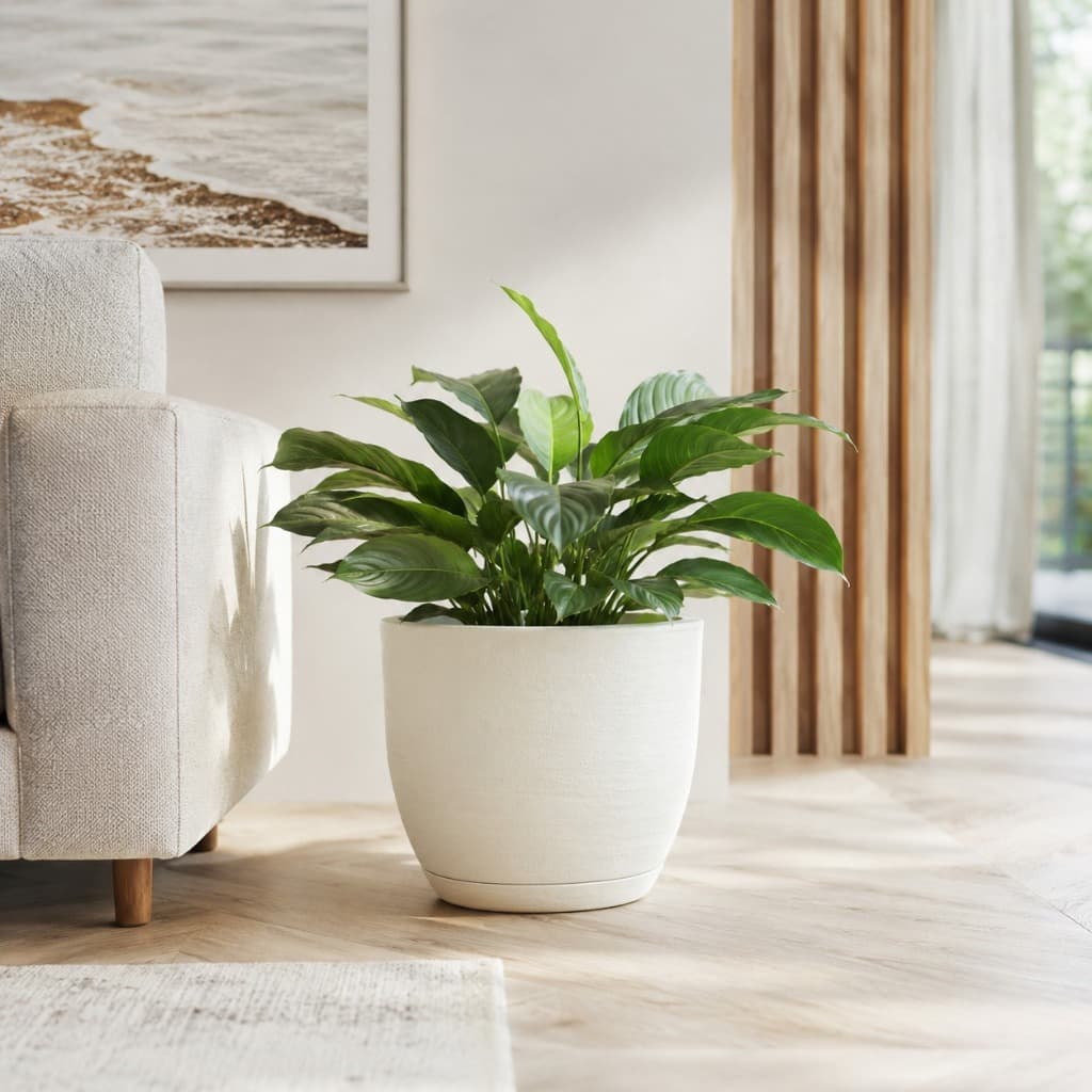 Vaso de Planta Decorativo Grande Bojo Redondo 27x34 P Grafiato Escovado com Prato em Polietileno