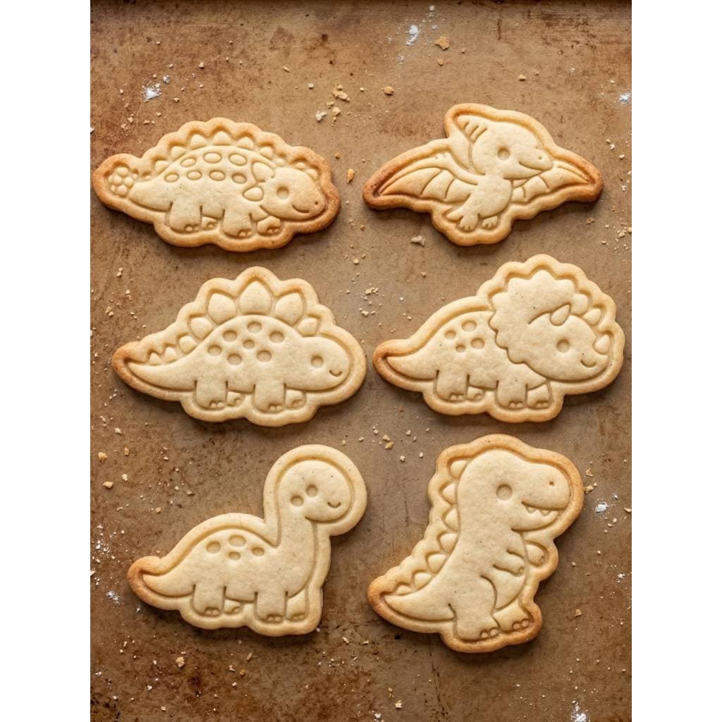 Kit Cortador De Biscoito Dinossauro Molde Carimbo Dino 6 Peças