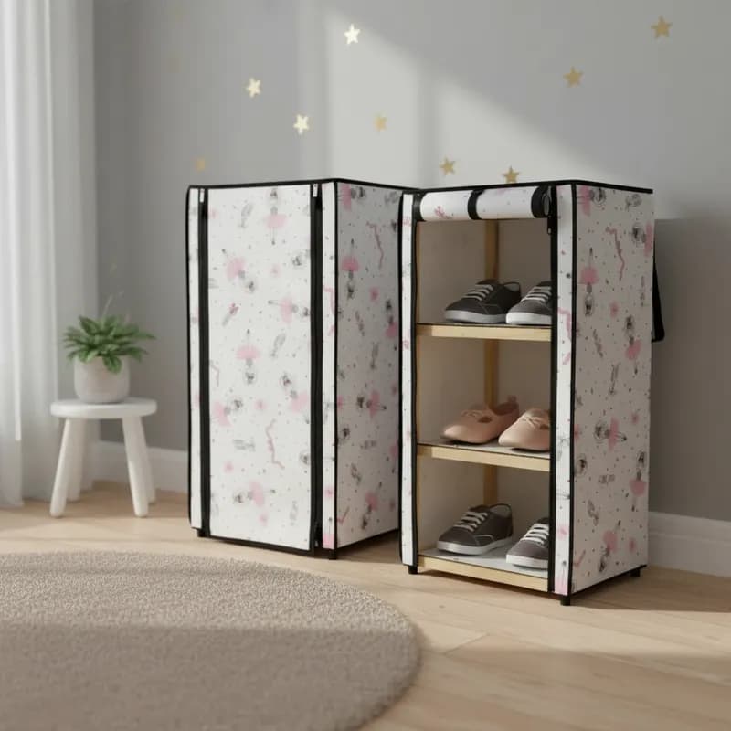Sapateira Infantil De Madeira Courino Estampada Zíper!