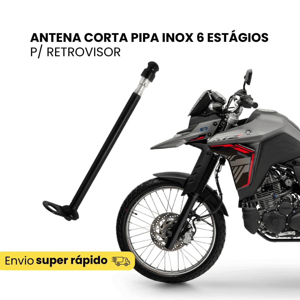 Antena Corta Pipa Inox 6 Estagios Moto Fixação Retrovisor