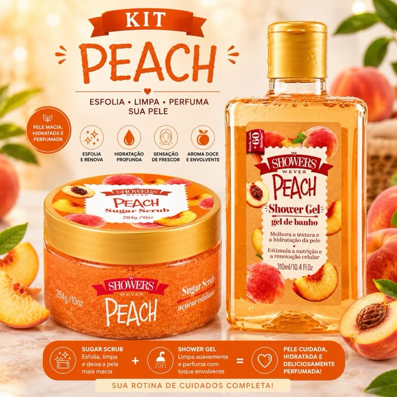 🍑 Kit Peach Wever Esfoliante Corporal 284g + Shower Gel Gel de Banho 310ml