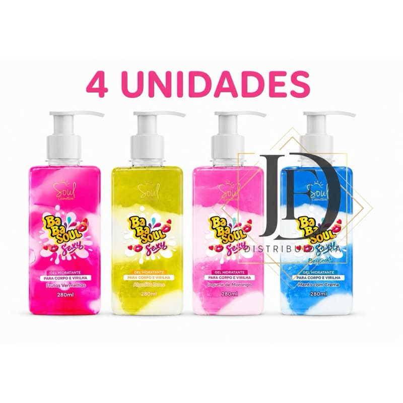 Kit 04un Gel hidratante Corporal e área da virilha 280ml Soul Cosméticos (01 de cada Fragrância)