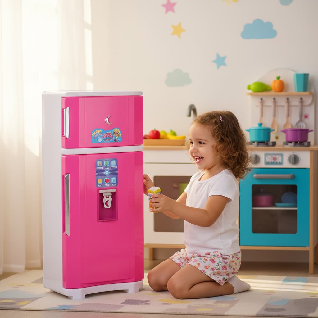 Geladeira Infantil Duplex Rosa Compacta Brinquedo Cozinha Criativa Criança