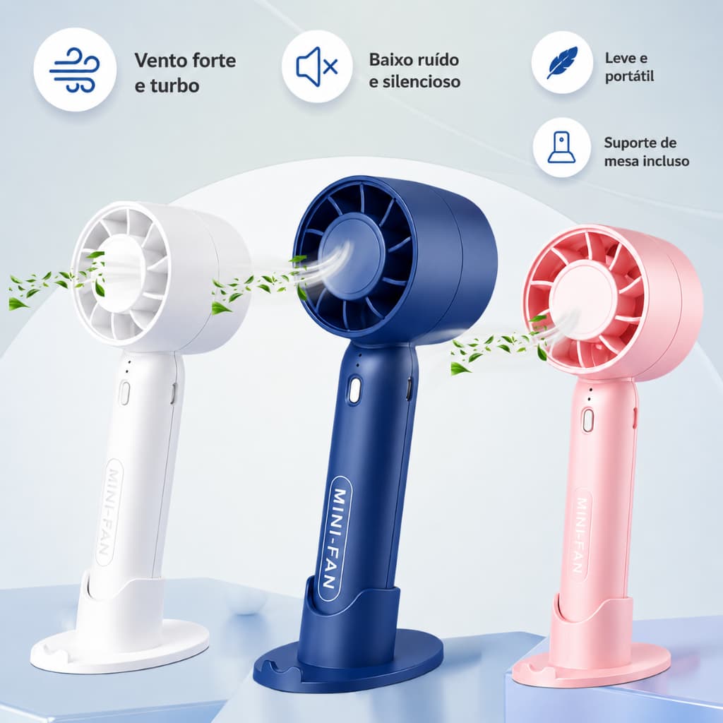 Mini Ventilador Portátil Turbo USB Recarregável - Ideal Para Secagem - Cílios - 3 Velocidades Kapbom KA-3450