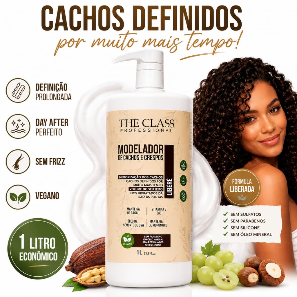 Creme Modelador Libere 1L Cachos Crespos Definicao Hidratacao Profunda Brilho Memorização Pentear