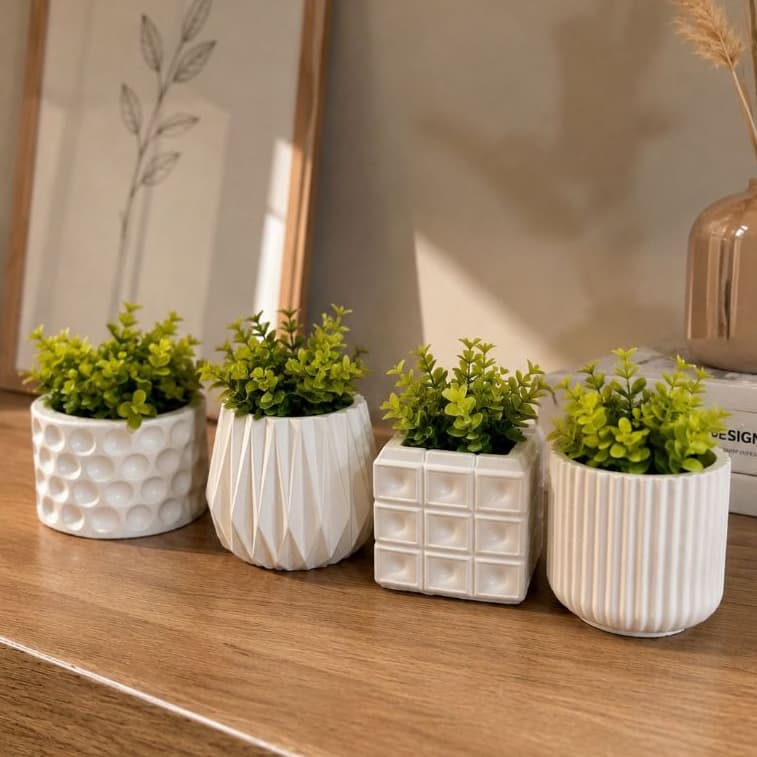 Planta Artificial Kit 4 Vasos Decorativos Com e Sem Planta, Mesa, Hack, Banheiro