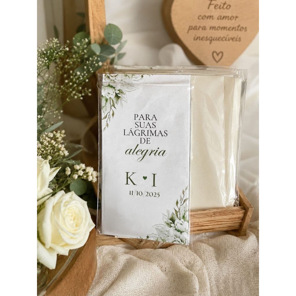 Lágrimas de Alegria Personalizadas Para Casamentos - KIT completo(Lenço, Tag e Saquinho)