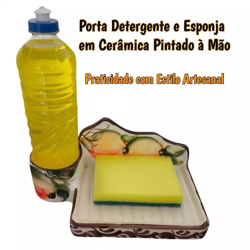 Porta Detergente e Esponja em Ceramica Artistica