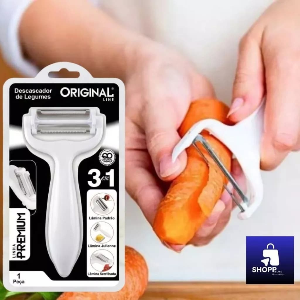 Descascador De Legumes 3 Em 1 Original Line Com Lâminas Inox Para Cortes Precisos E Rápidos