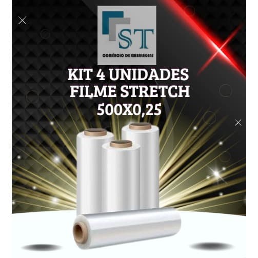 Kit 4 bobinas filme stretch padrao manual 3 kg bruto cada