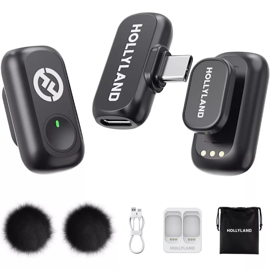 Microfone  Hollyland Lark A1 mini Acessórios  Transmissor, Receptor, Base Carregadora,Paraventos