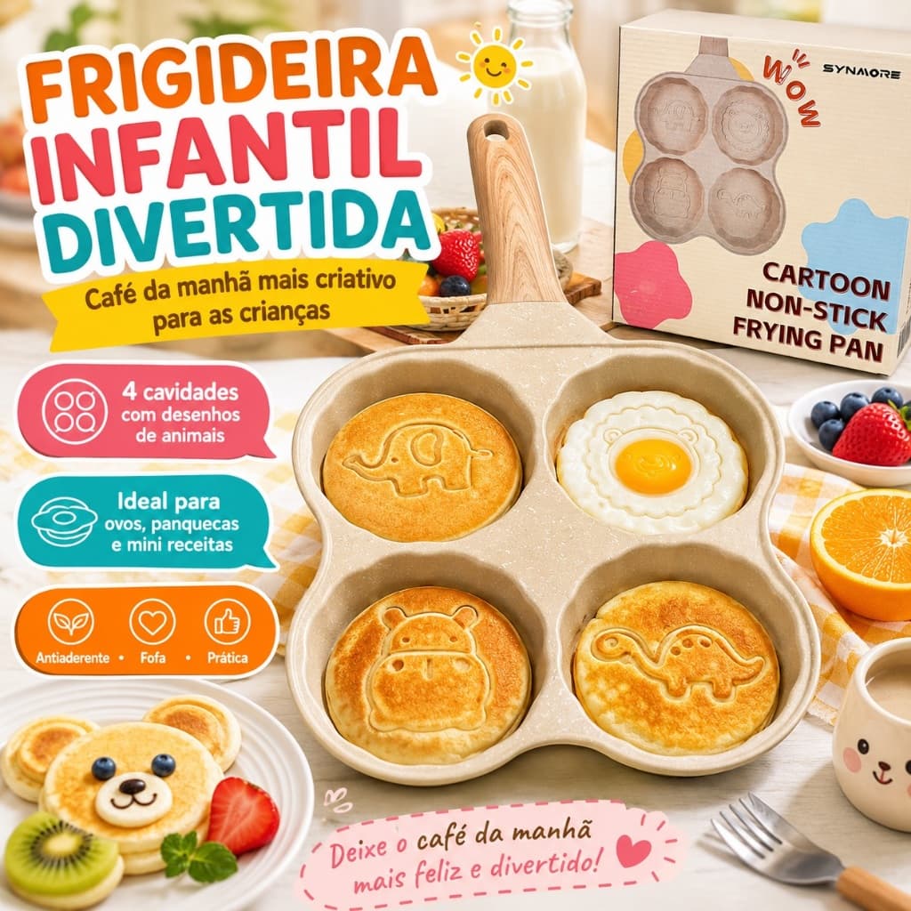 Frigideira Infantil Antiaderente Mini Frigideira Panquequeira Infantil Para Ovo Panqueca Formato Animais