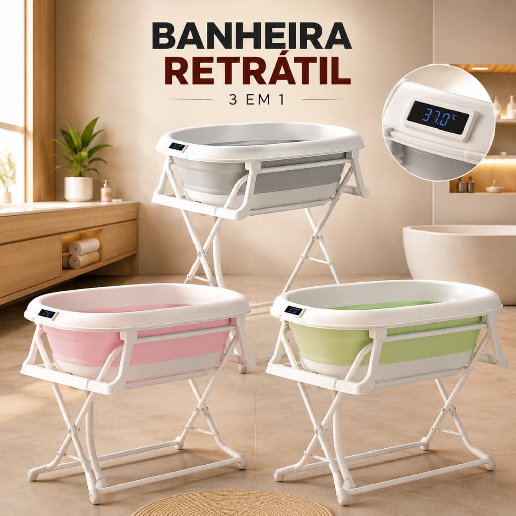 Banheira Bebê Com Suporte Antiderrapante E Termometrô Digital