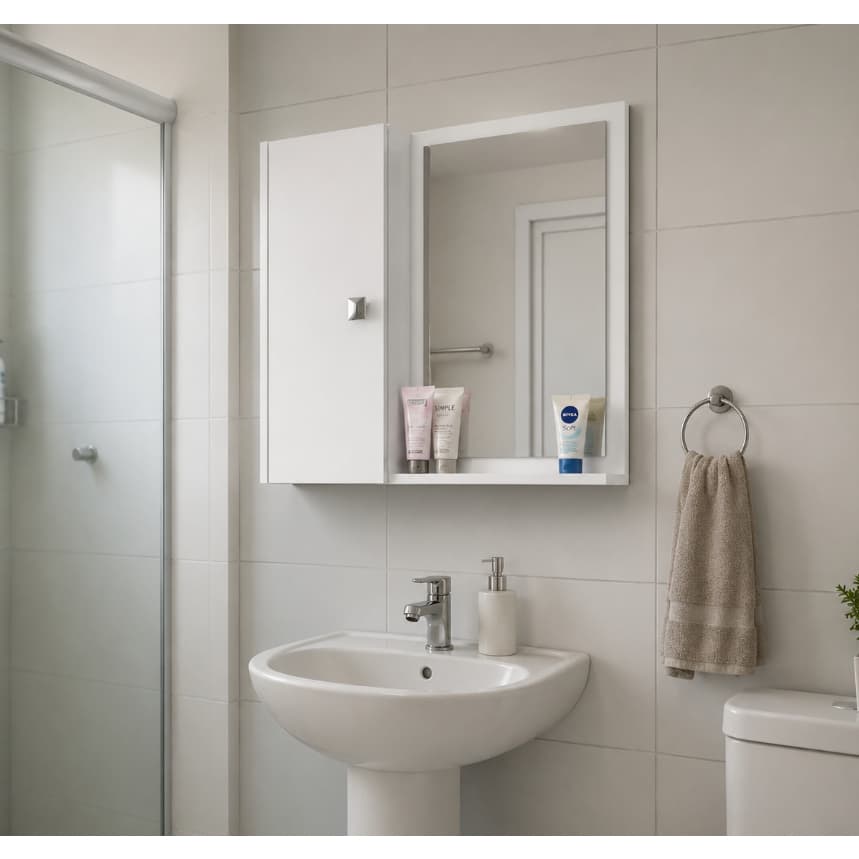 *SUPER PROMOÇÃO* Armário Com Espelho Banheiro 01 Porta Prático Nichos Divisórias Moderno Funcionalidade Informa - GAMA