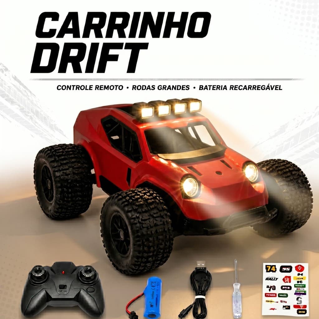 Carro Carrinho de Controle Remoto Drift com Faróis de LED
