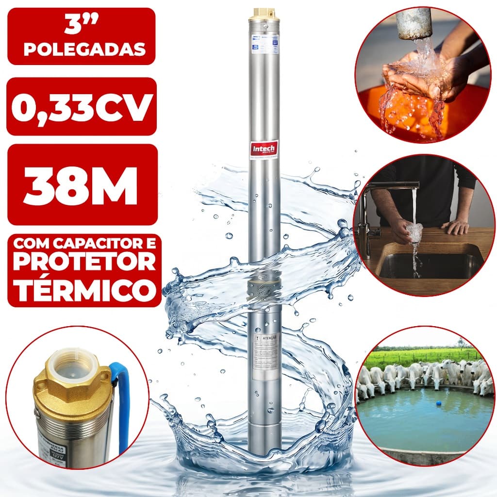 Bomba Água Submersa Caneta Palito 1/3hp Bscc3 220v Intech Machine