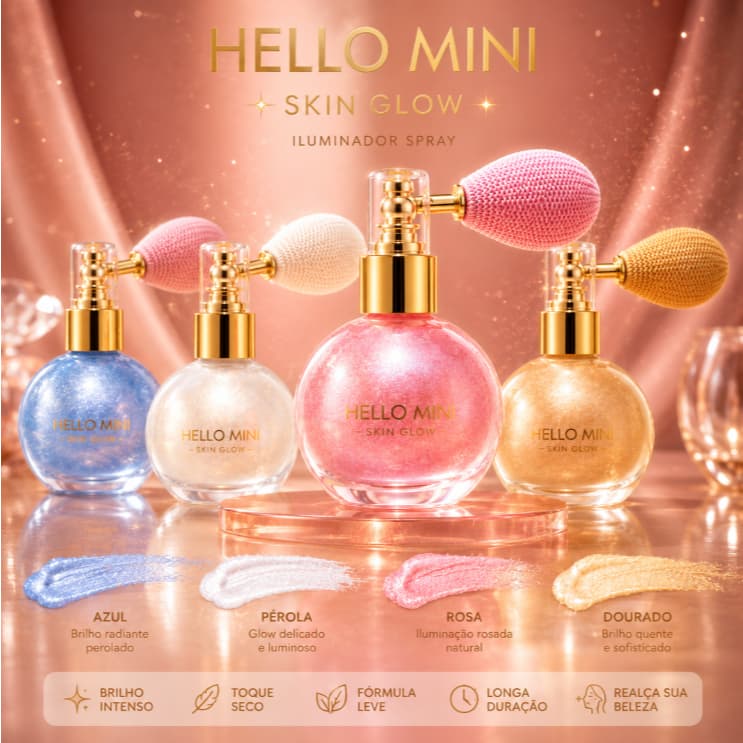Iluminador Spray Skin Glow - Hello Mini para Corpo e Cabelo Copa do Mundo
