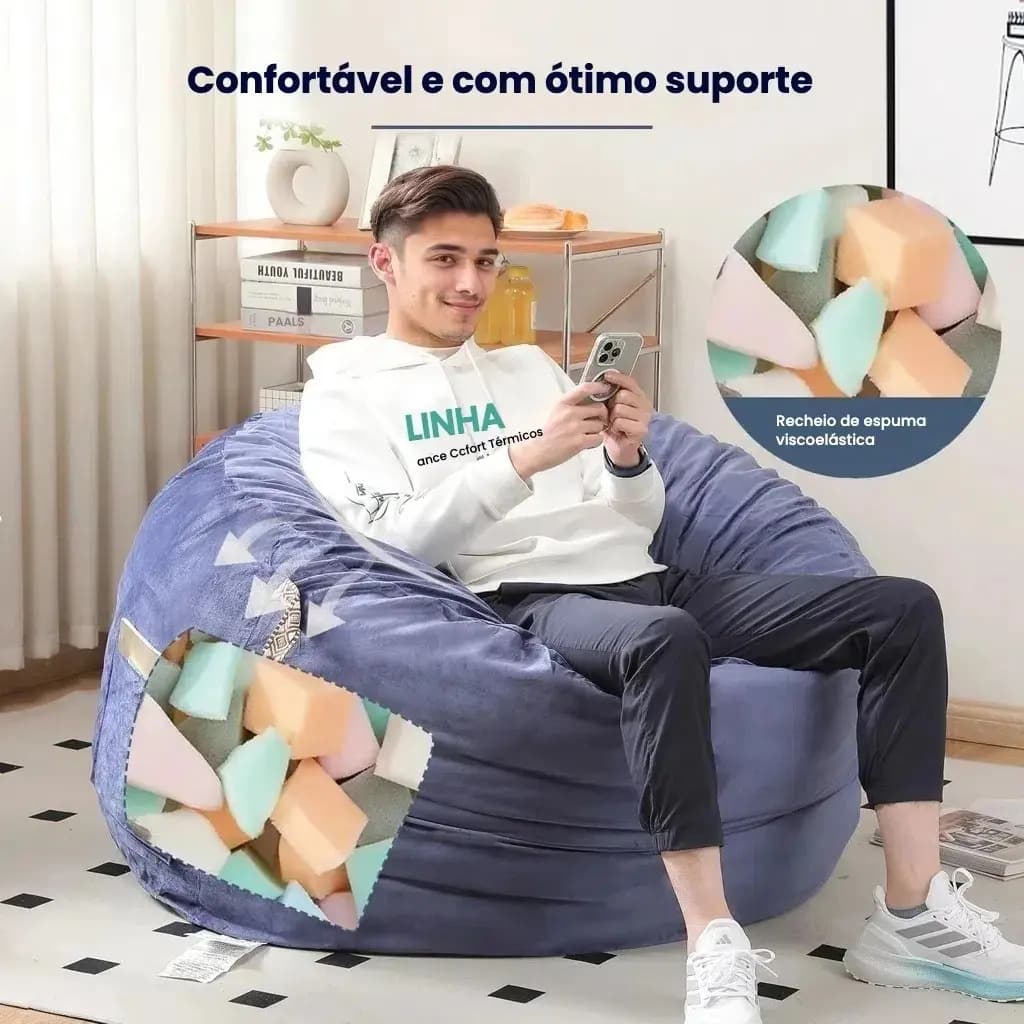 🌟 Puff Gigante Premium com Espuma de Memória – Bolso Lateral e Capa Lavável Removível