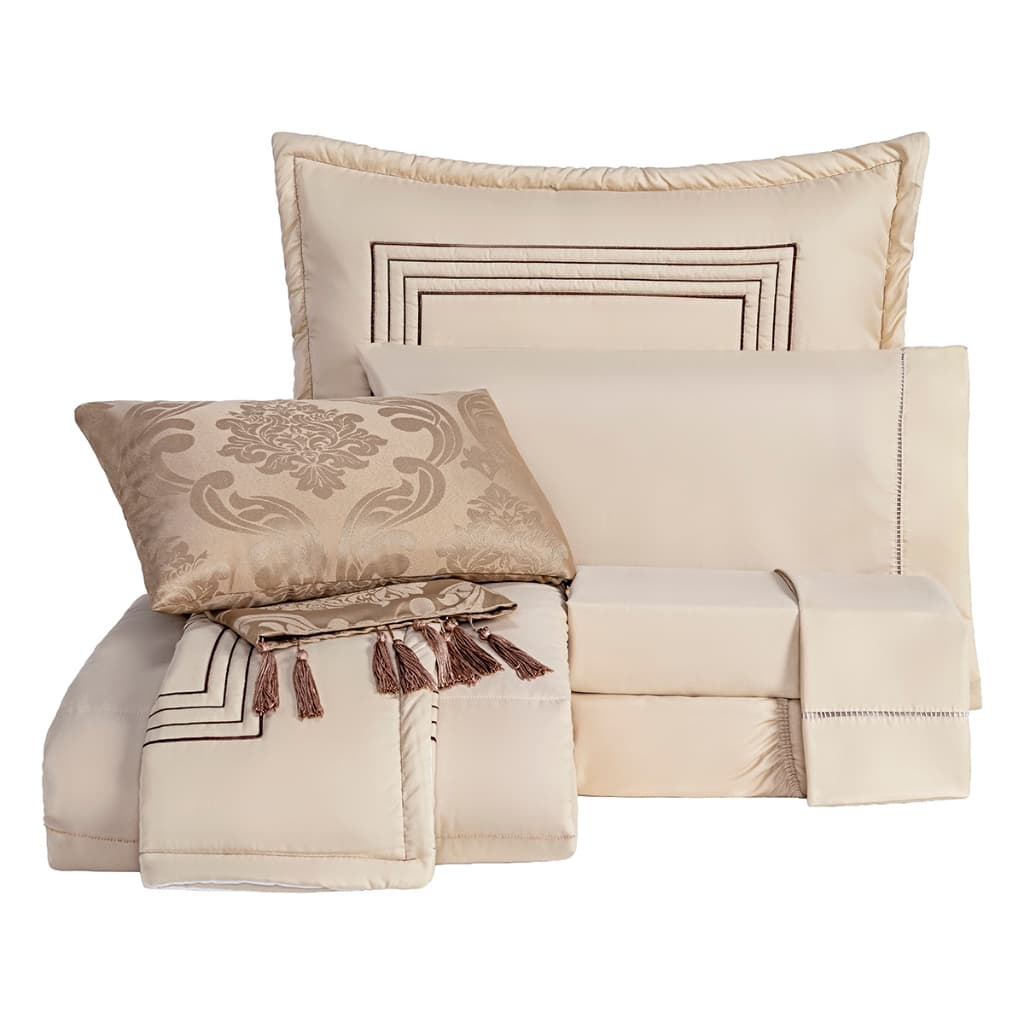 Kit Cama Enxoval Londres Queen 9 Peças Bordado Dupla Face