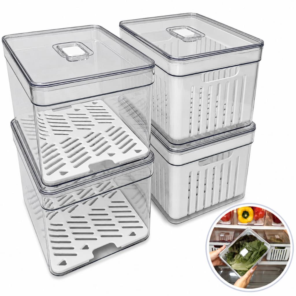 Kit com 4 Organizadores de Geladeira - 2 unidades 3,8 com Cesto e 2 unidades 3,8 com Tela