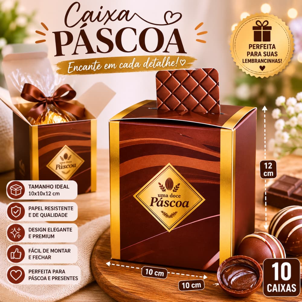 Kit com 10 / 50 / 100 Caixas Embalagem Páscoa 10x10x12 4793 Páscoa Lembrancinha