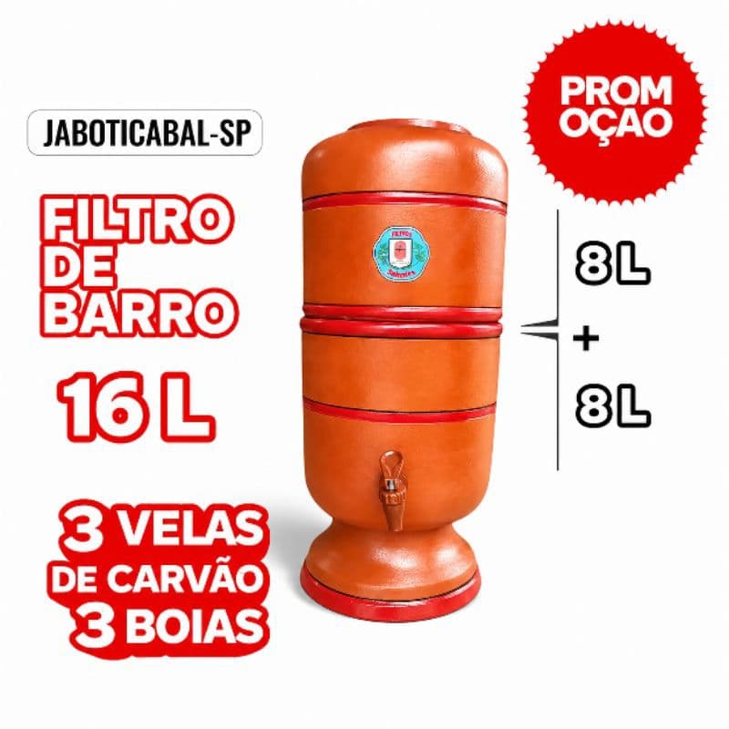 Filtro de Barro 16L Completo – 3 Velas de Carvão Ativado + 3 Boias