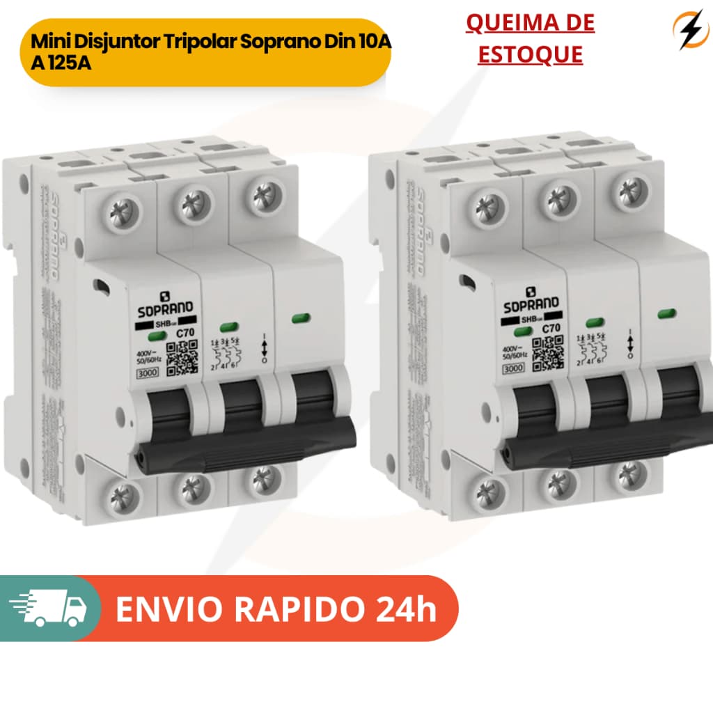 Mini Disjuntor Tripolar Soprano Din 10A A 125A Queima Estoque