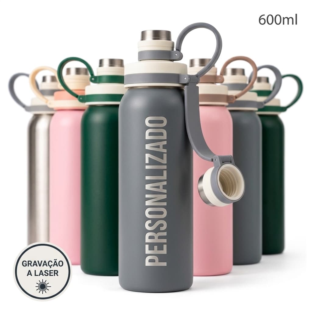 KIT 32/50/100 Garrafas PERSONALIZADA Inox 800ML Premium Academia Treino Cores Variadas