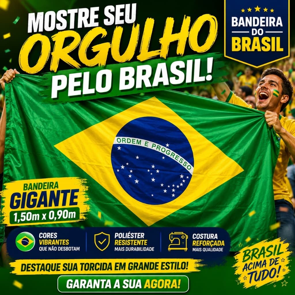 Bandeira do Brasil 1,50x0,90m Gigante Oficial Copa do Mundo Torcida Decoração Poliéster Reforçada