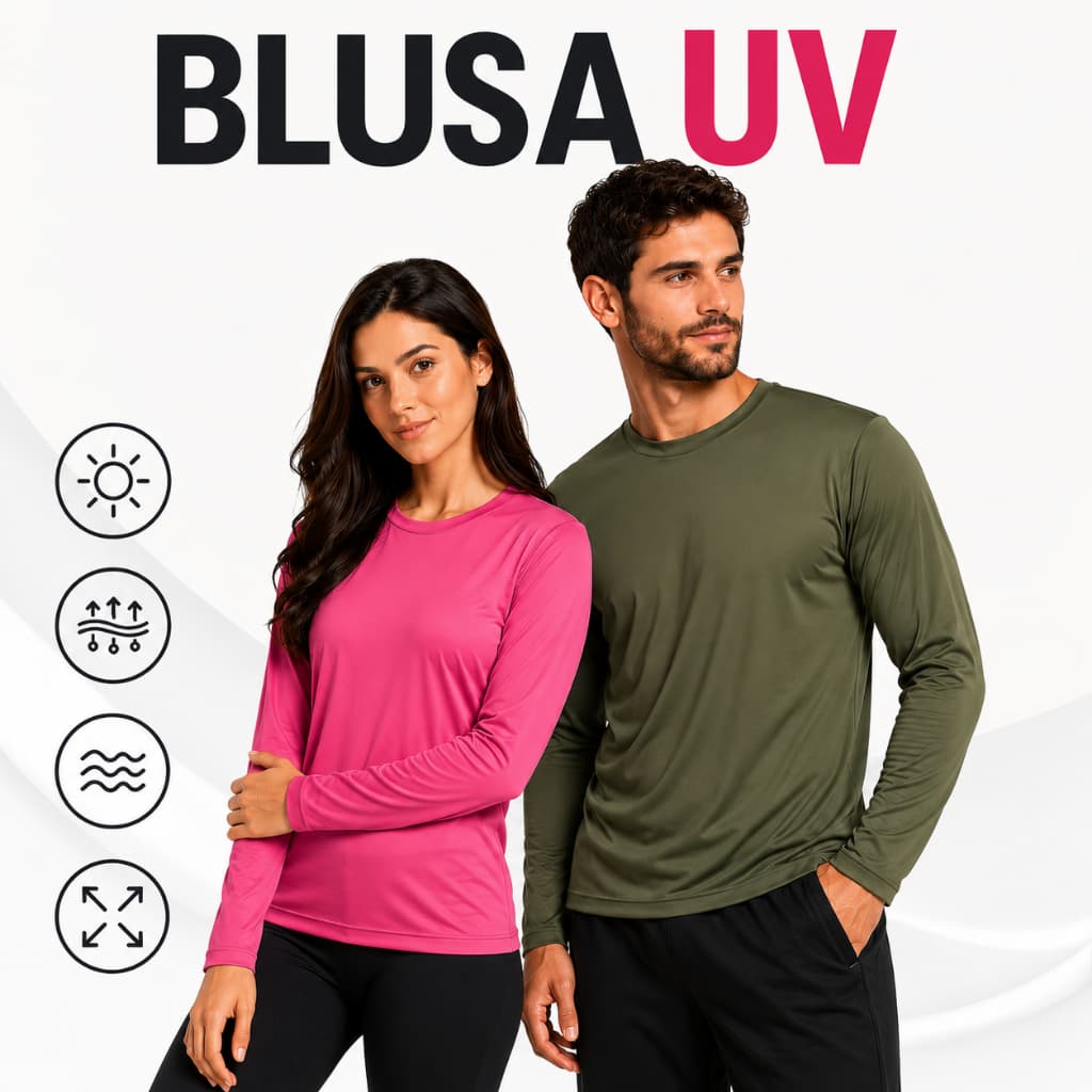 Blusa UV Unissex FPS 50+ Proteção Solar Manga Longa Secagem Rápida Tecido Leve Academia Caminhada Corrida