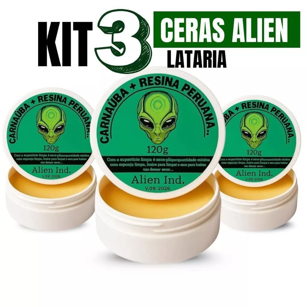 Kit 03 Cera Automotiva Alien Ind Carnaúba Restaura Lataria Polimento Tira Riscos e Revitaliza a Cor