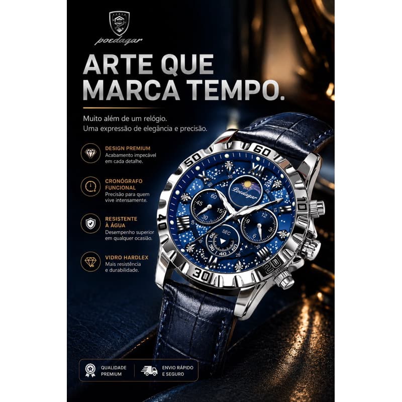 Relógio Masculino Poedagar Exclusivo Luxo Importado Pulseira de Couro