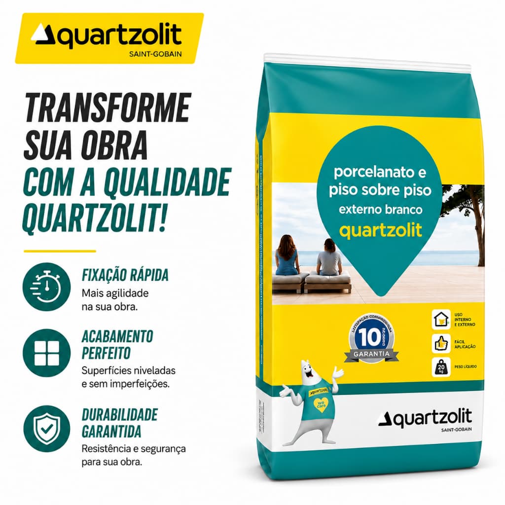 Argamassa Piso Sobre Piso e Porcelanato Externa Branco e Cinza 20 Kg - Quartzolit