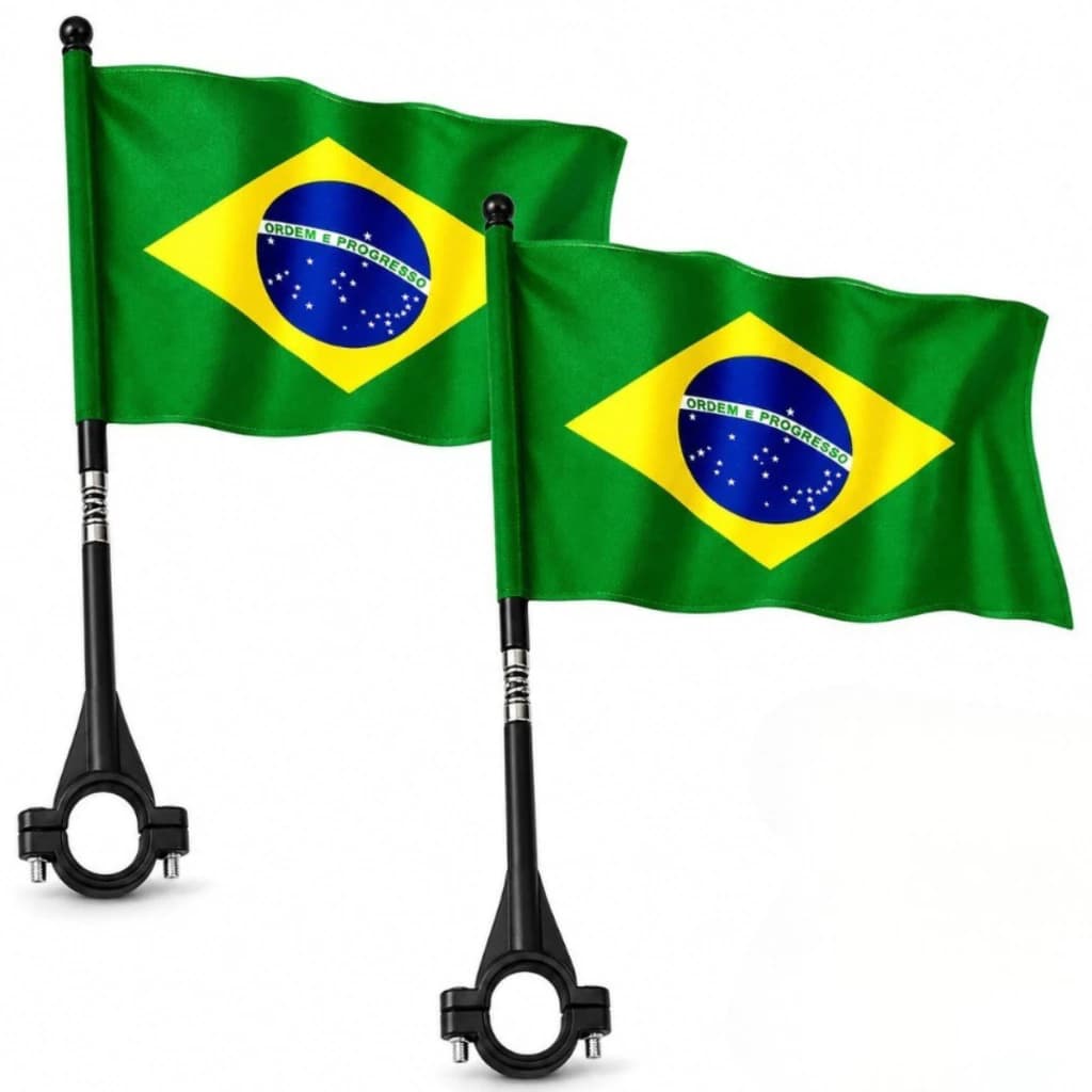 Kit 2/4/6/10 Bandeiras Brasil Moto Bike Carro Haste Flexível Premium 14x21 Cm