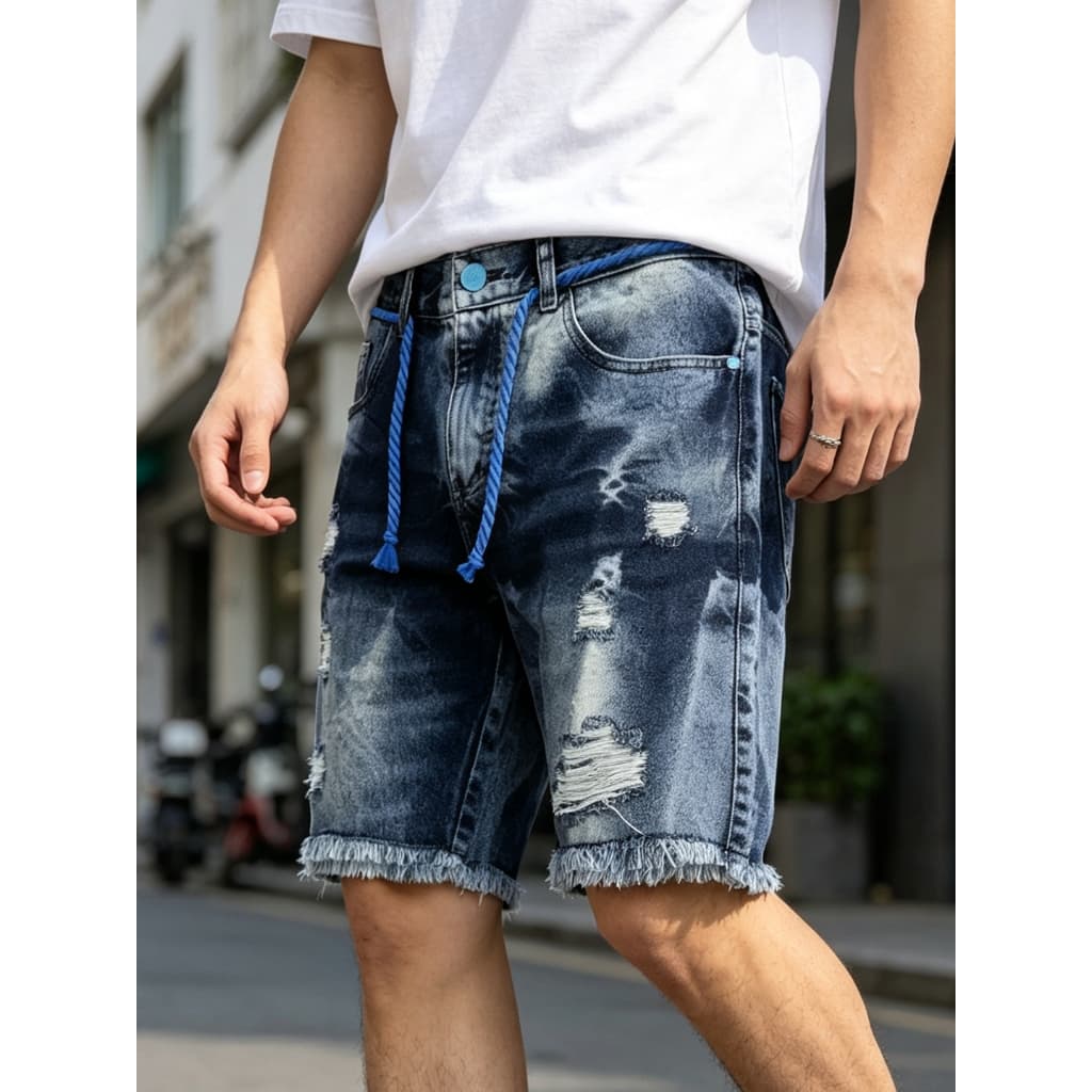 Tung Jeans Azul Bermuda Jeans Masculina Rasgada Estilo Slim Fit Uso Diário Combina Com Tudo
