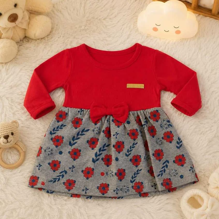 Vestido Manga Longa Bebê Menina Recém Nascida Floral RN á 4 Meses
